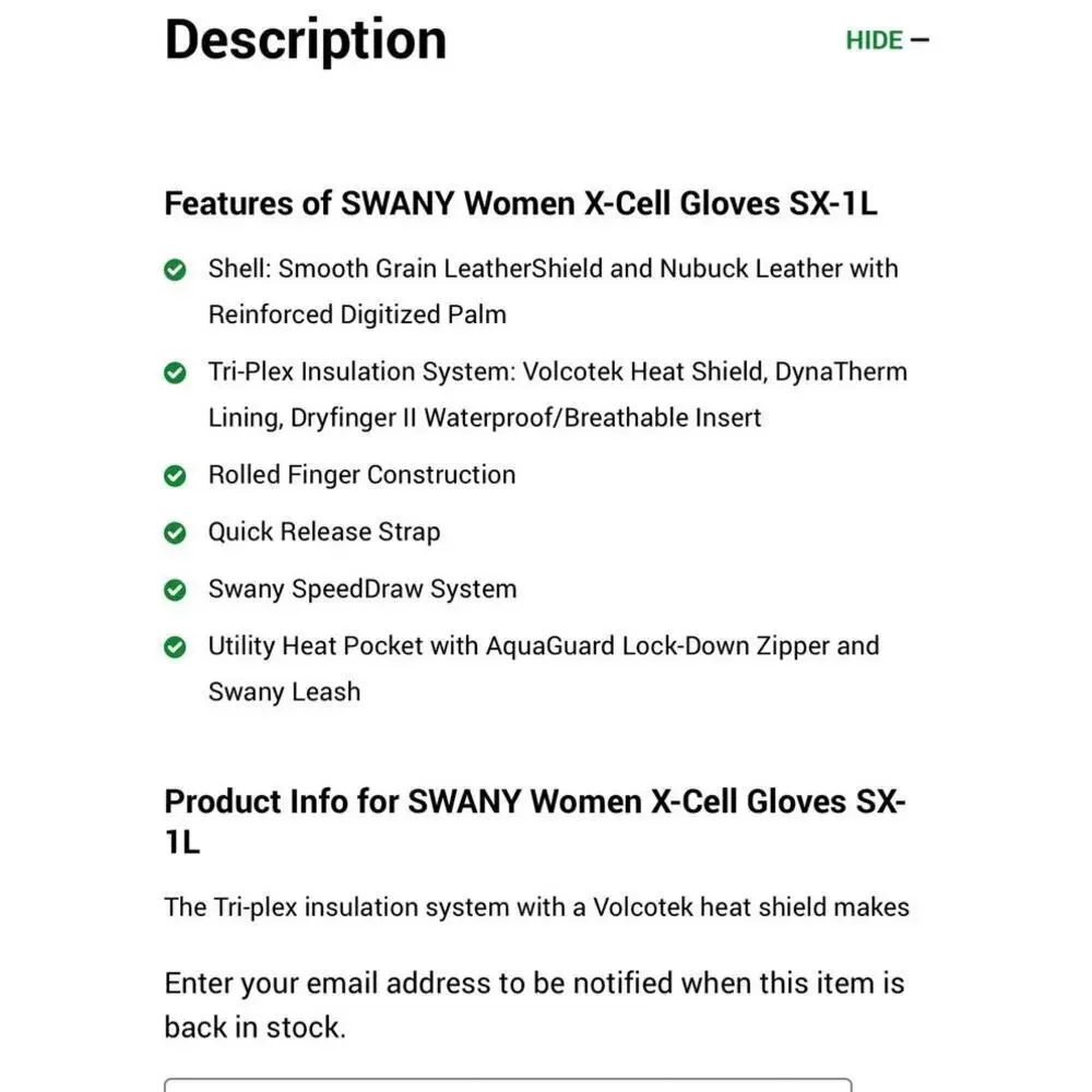 Swany Women’s X-Cell Gloves / Size-Medium